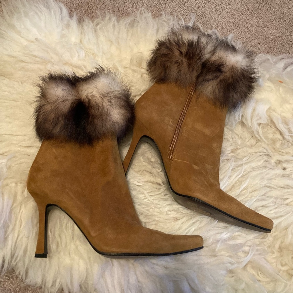 Stuart Weitzman Brown Fur Cuff Booties